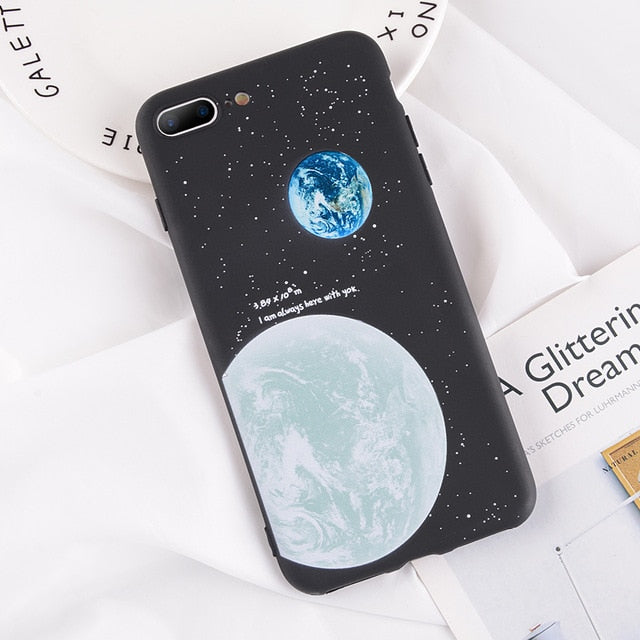 iPhone 6 6S 7 8 Plus X XR XS Max Case Planet Pattern Couple Soft TPU For iPhone 5 5S SE Phone Cover